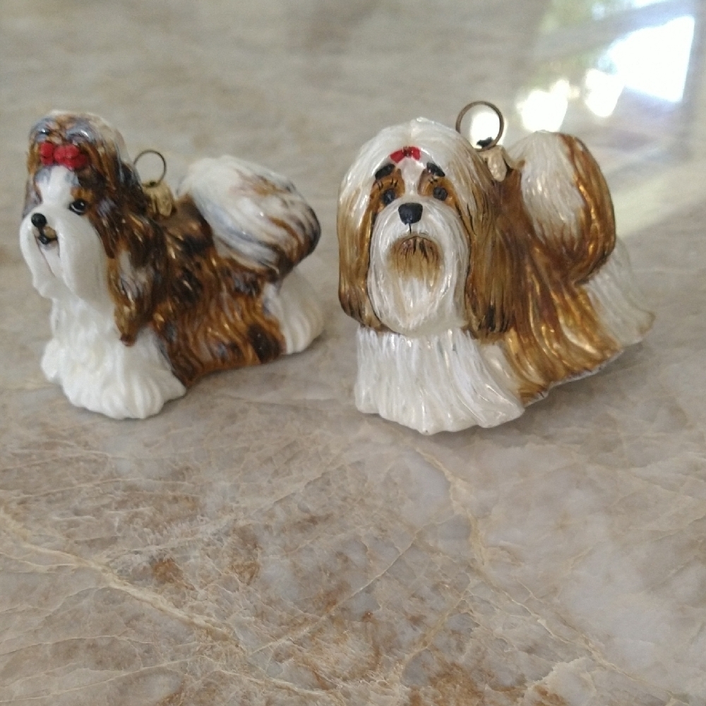 Shih Tzu Dog Holiday Ornaments - Brown and White